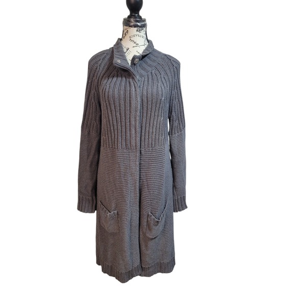 Apt 9 Snap Front Long Cardigan Size L Women's  Gray Quiet Luxury  Mock‎ Neck - Picture 2 of 11